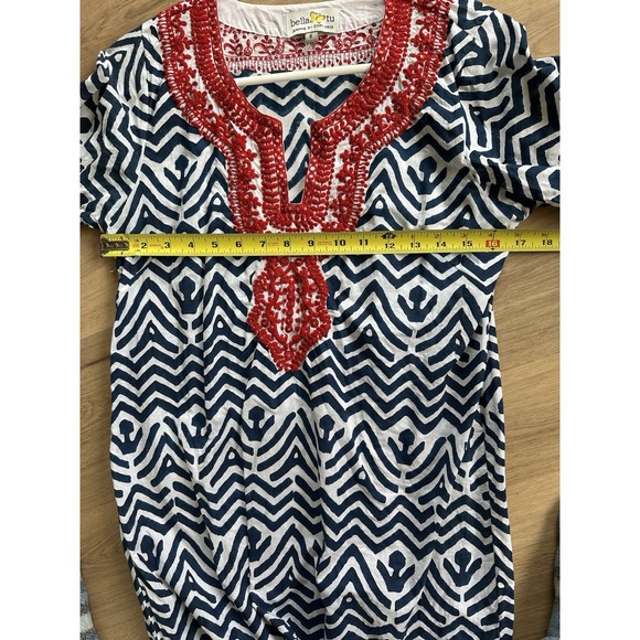 BELLA TU Womens 6 Tunic Dress Mini 3/4 Sleeve Embroidered Embellished Boho Chic - Picture 6 of 7